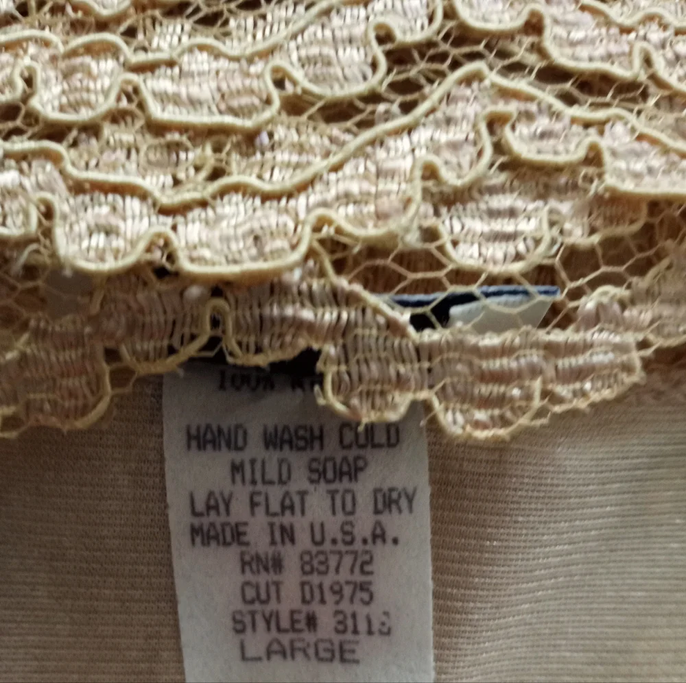 Vintage Carol Malony 80's Gold Lace Floral Print Lined Chemise Slip Dress Large - Picture 8 of 8